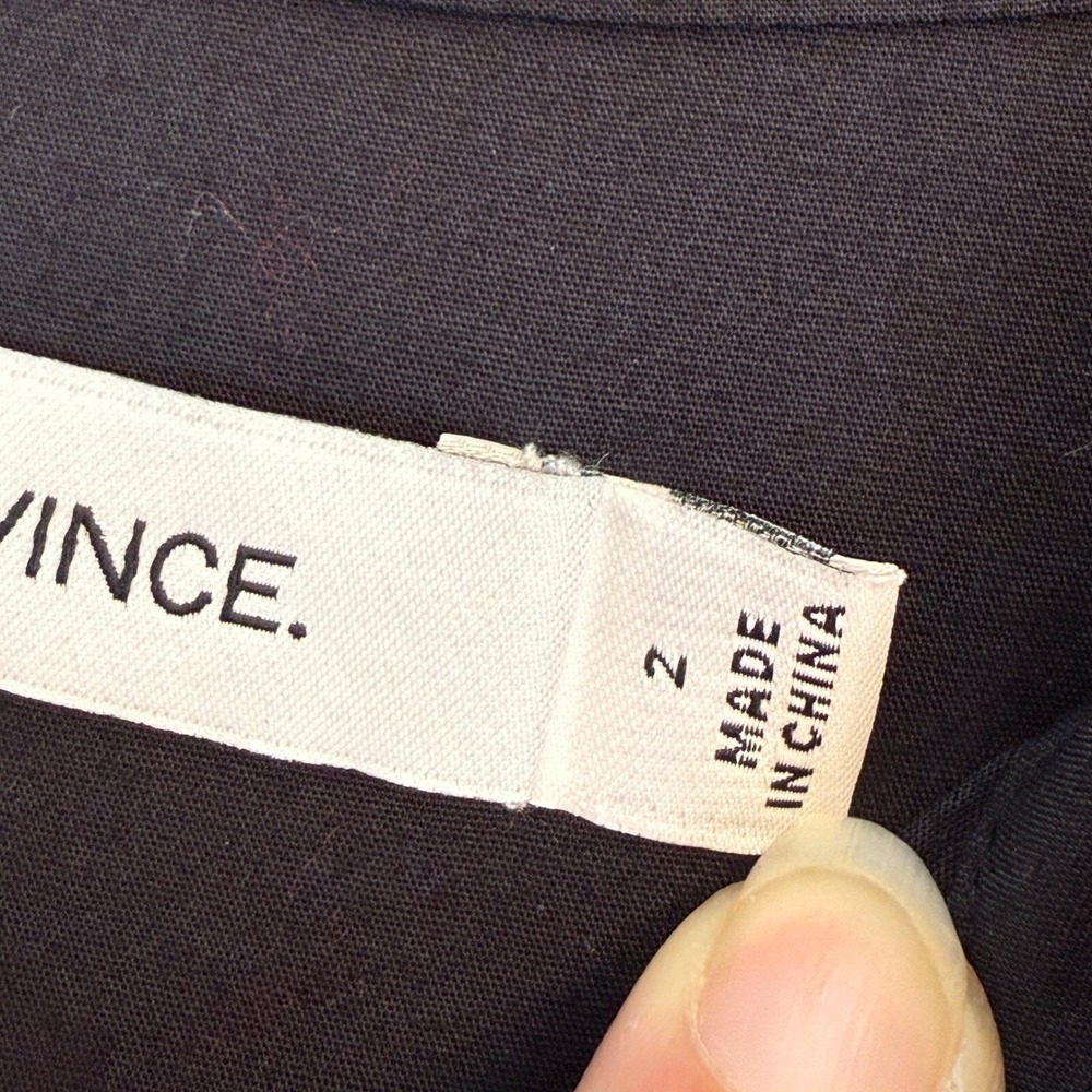 Vince‎ Silk Combo Mixed Media Button Down Long Sleeve Top Black Sz 2 - Picture 3 of 12